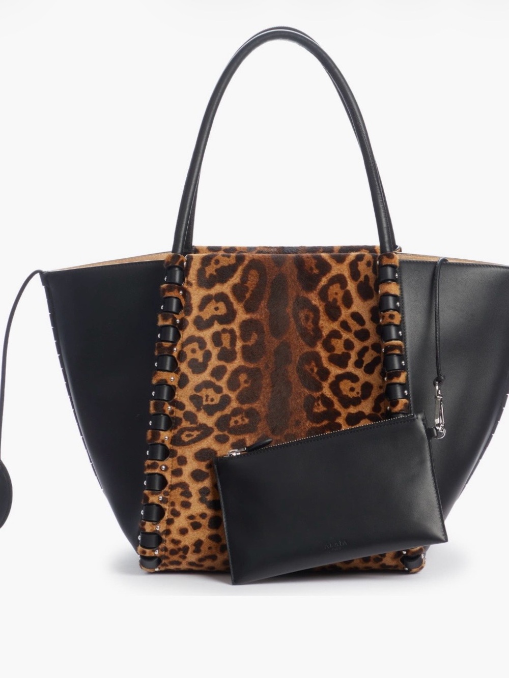 Alaïa Leopard-Print and Black Leather Tote with Removable Black Pouch